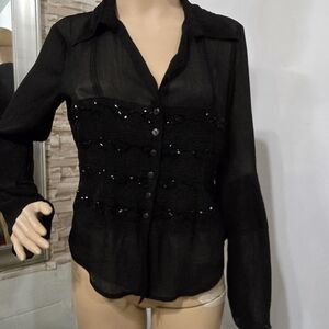 Chic Black Women's Blouse with Lace Detail